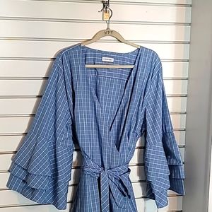 Calvin Klein Wrap Dress 100% Cotton Ruffled Sleeves No Lining